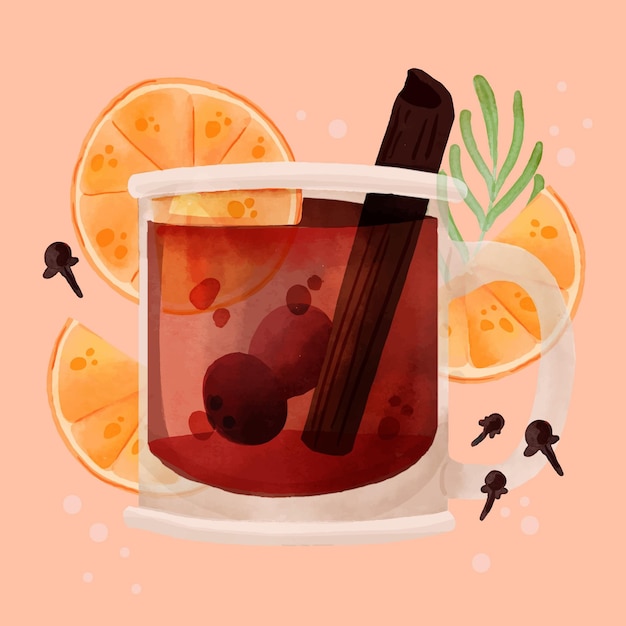 Free Vector watercolor mulled wine illustration