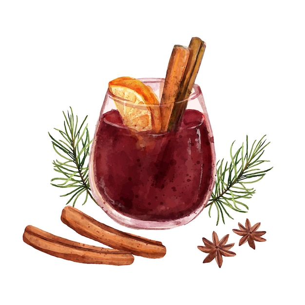 Watercolor mulled wine illustration