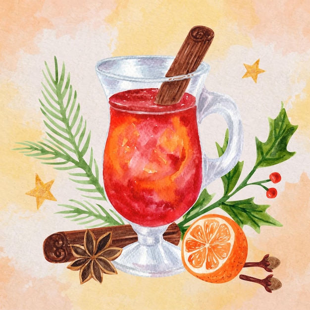 Watercolor mulled wine illustration