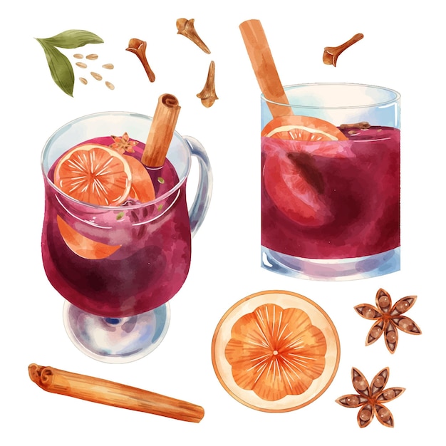 Free Vector watercolor mulled wine illustration