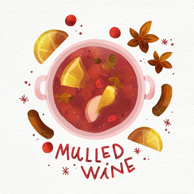 Watercolor mulled wine illustration