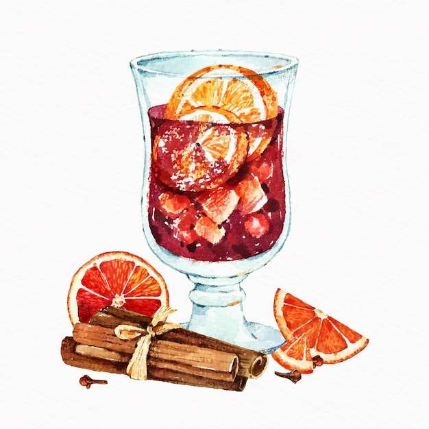 Free Vector watercolor mulled wine illustration