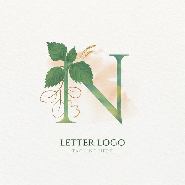 Free Vector watercolor n letter logo template