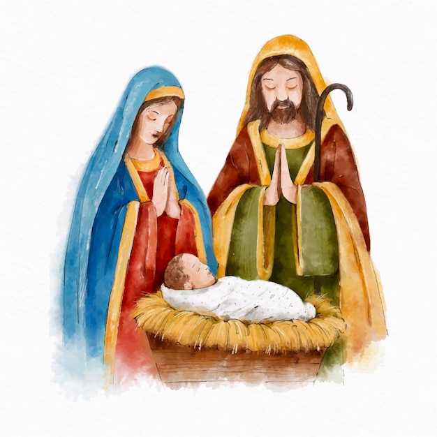 Watercolor nativity scene illustration