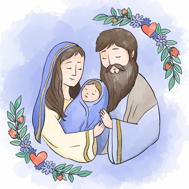 Watercolor nativity scene