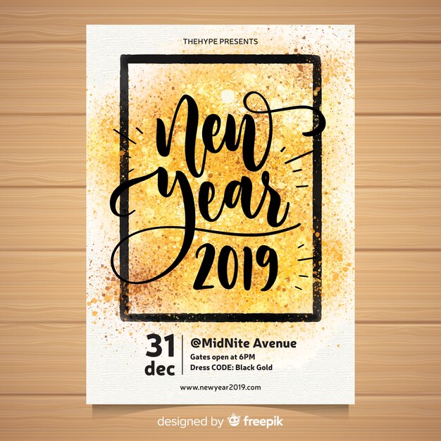 Watercolor new year 2019 party flyer 