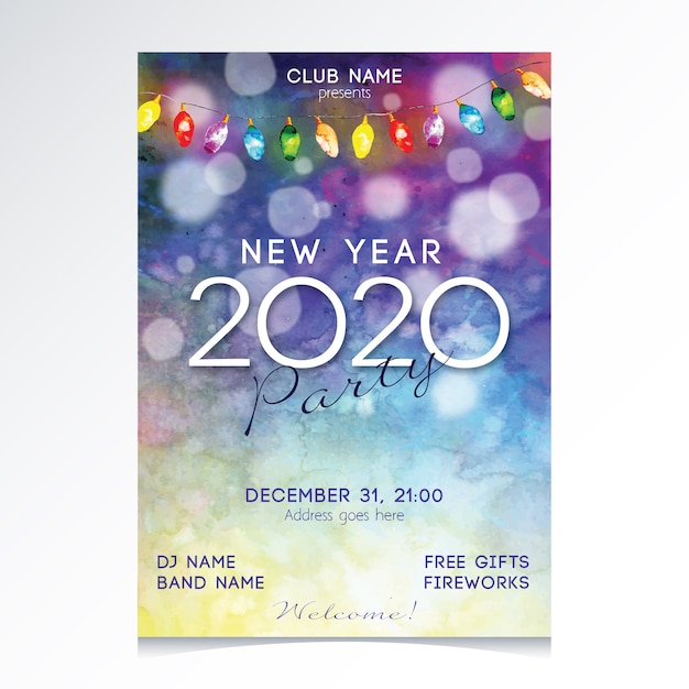 Free vector watercolor new year 2020 party poster template