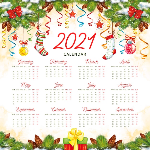 Free Vector watercolor new year 2021 calendar