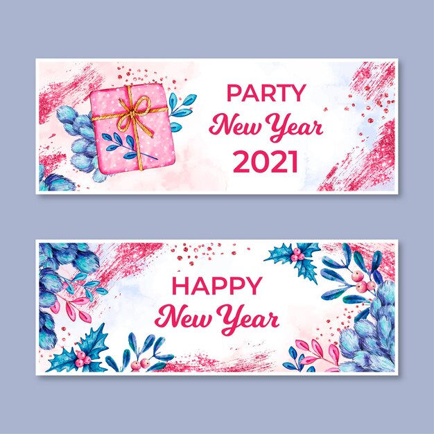 Watercolor new year 2021 party banners