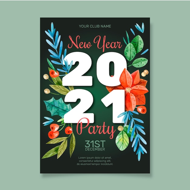 Watercolor new year 2021 party poster template