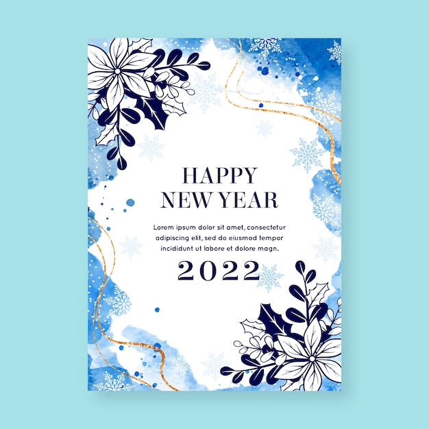 Watercolor new year greeting card template