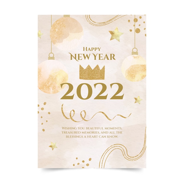 Watercolor new year greeting card template