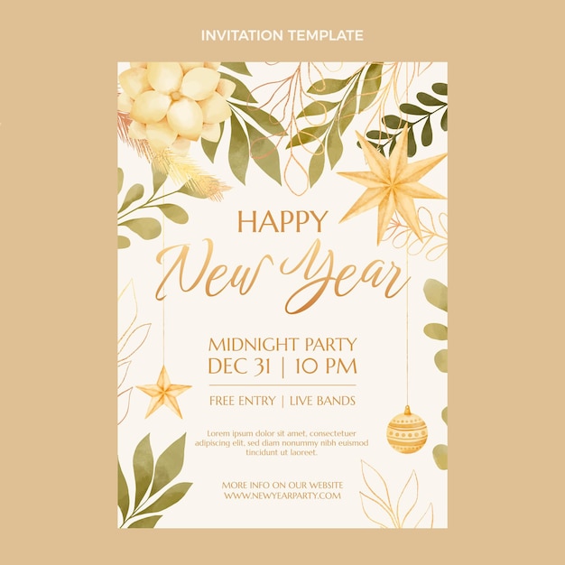 Watercolor new year invitation template