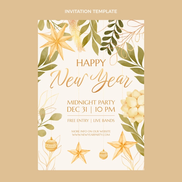 Watercolor new year invitation template