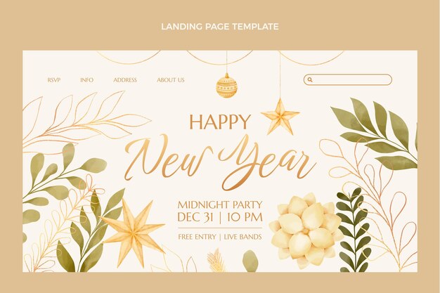 Watercolor new year landing page template