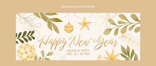 Watercolor new year social media cover template