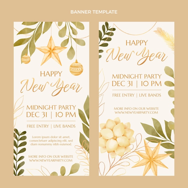 Watercolor new year vertical banners set