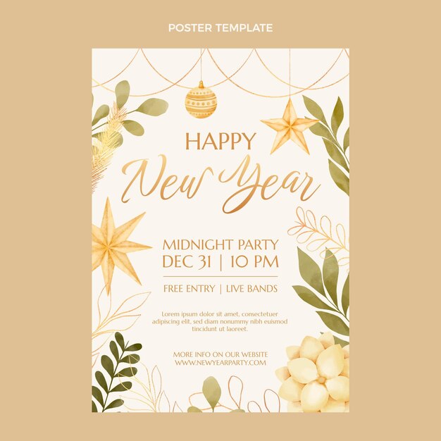 Watercolor new year vertical poster template