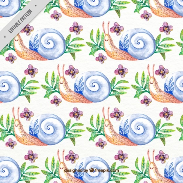 Free vector watercolor nice snails pattern