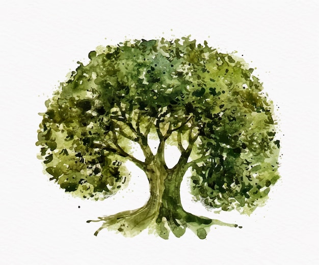 Free Vector watercolor oak tree silhouette