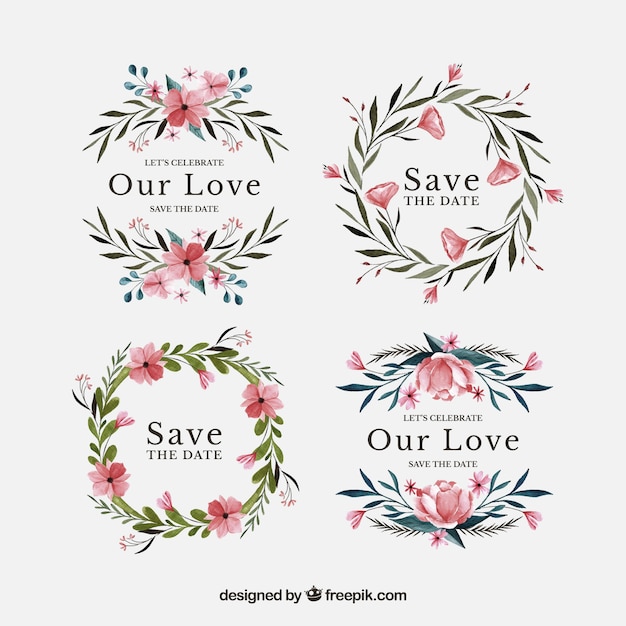 Free Vector watercolor pack of floral wedding labels