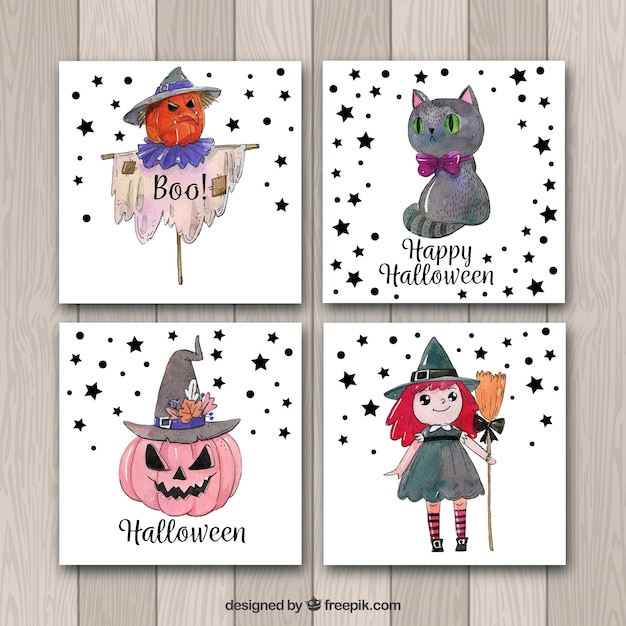 Watercolor pack of halloween cards