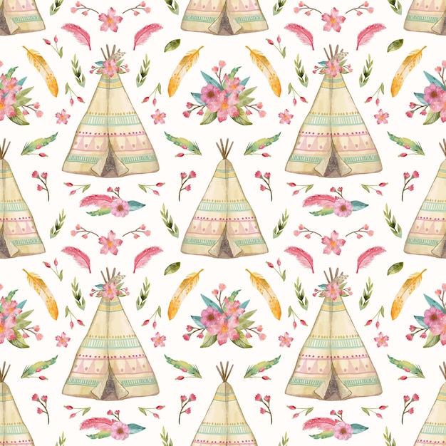 Free vector watercolor painted boho pattern