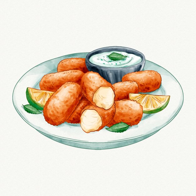 Watercolor painted croquetas illustration