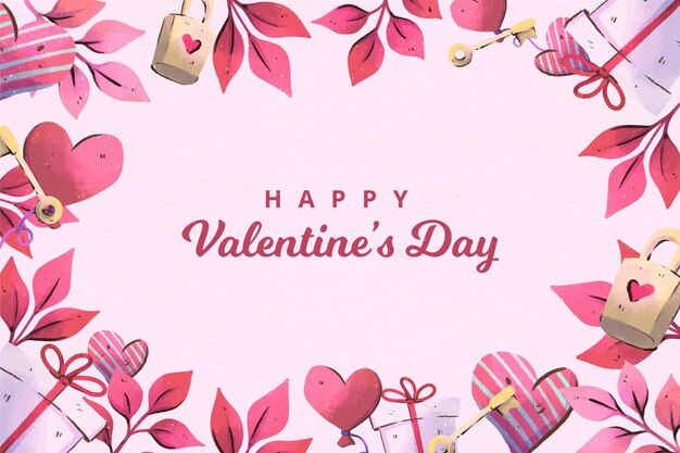 Watercolor painted valentine's day background