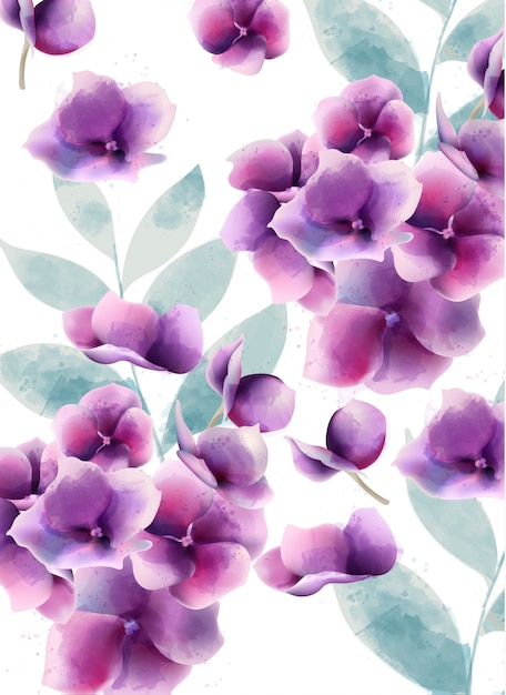 Free Vector watercolor pansy summer flowers and leaves pattern