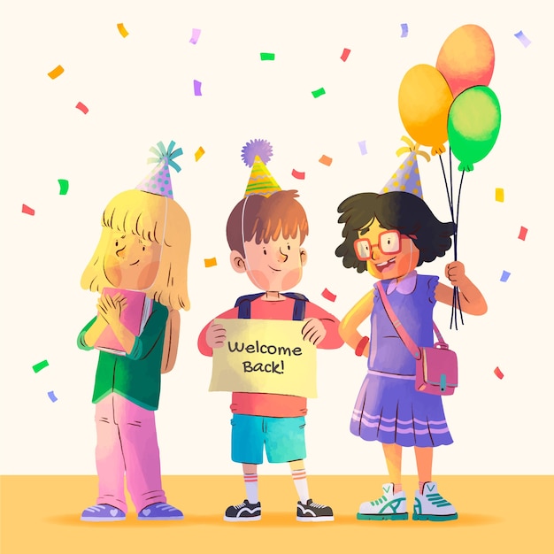 Watercolor party illustration for back to school event