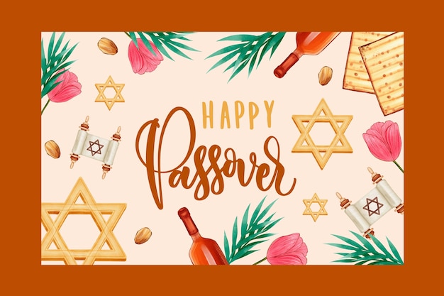 Free Vector watercolor passover greeting card template