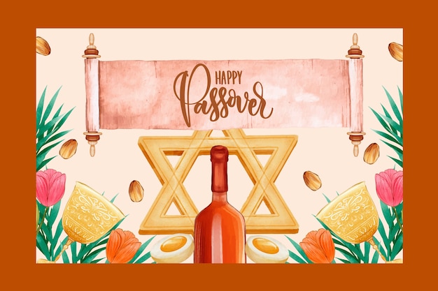 Free vector watercolor passover greeting card template