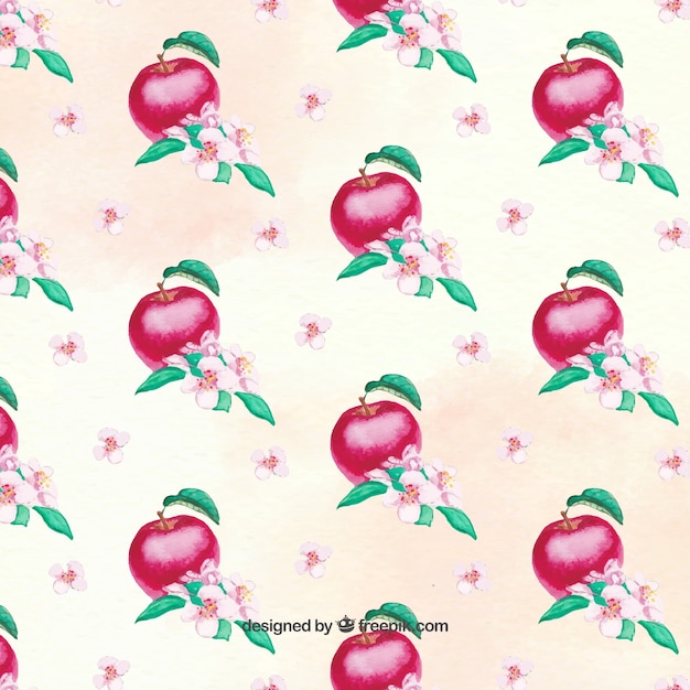 Free Vector watercolor pattern of red apples and flowers