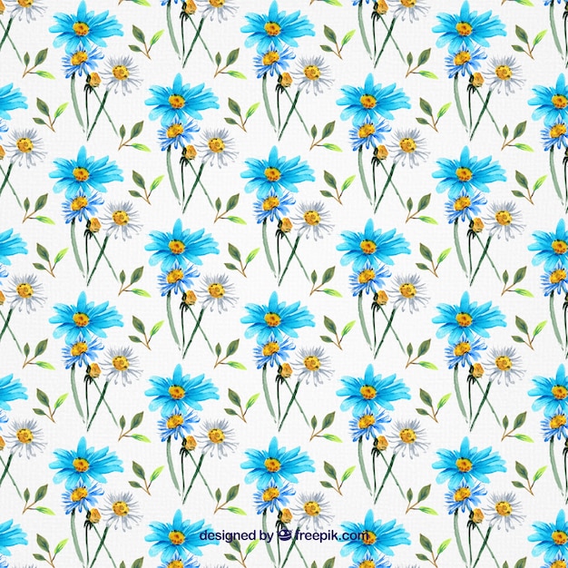 Watercolor pattern with blue flowers