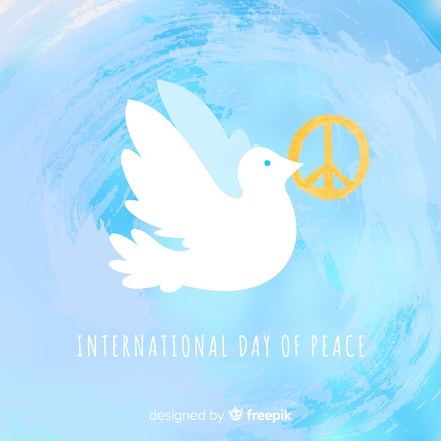 Watercolor peace day background with white dove