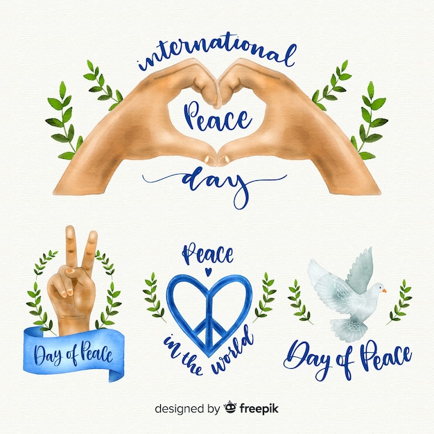 Free Vector watercolor peace day label collection