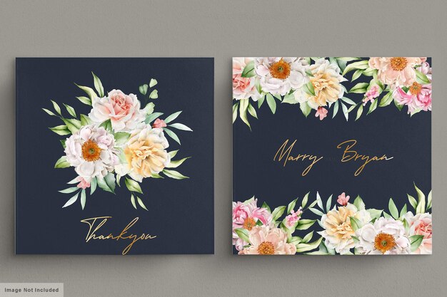 watercolor peonies and roses invitation card set