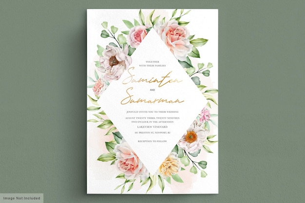 Free Vector watercolor peonies and roses invitation card