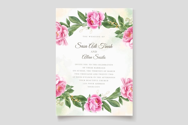 watercolor peonies wedding invitation card set