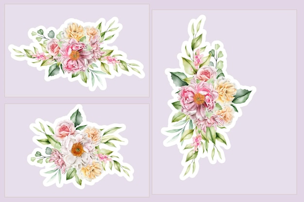 watercolor peony sticker arrangement illustration design