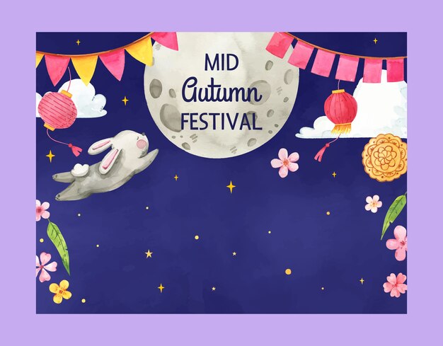 Watercolor photocall template for mid-autumn festival celebration