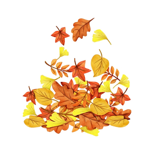 Watercolor pile of autumn leaves