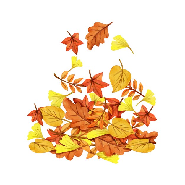 Watercolor pile of autumn leaves