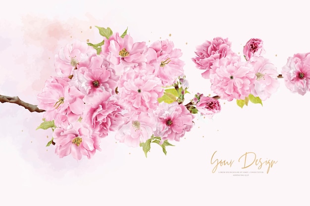 watercolor pink cherry blossom background design