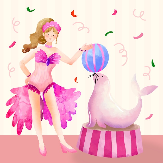 Free Vector watercolor pink circus illustration design