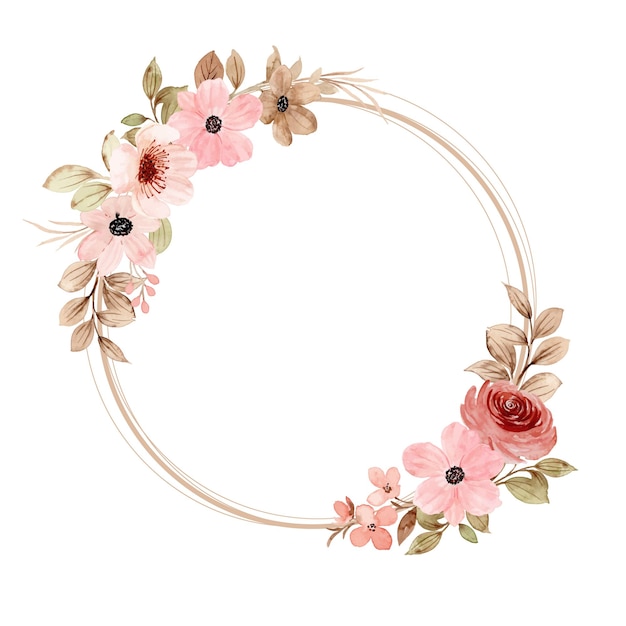 Free vector watercolor pink floral wreath with circles