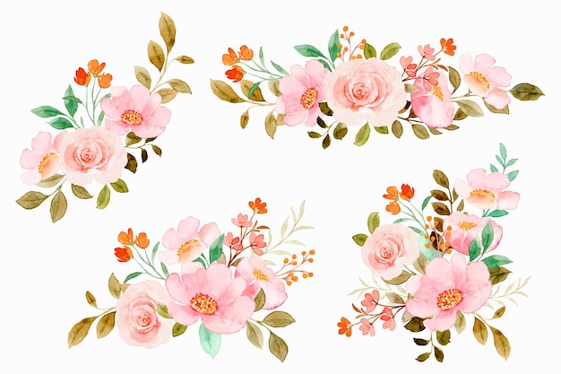 Watercolor pink flower bouquet collection