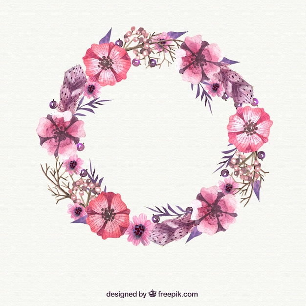 Watercolor pink flower wreath 