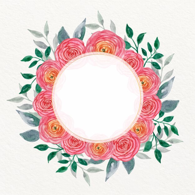 Watercolor pink flowers frame